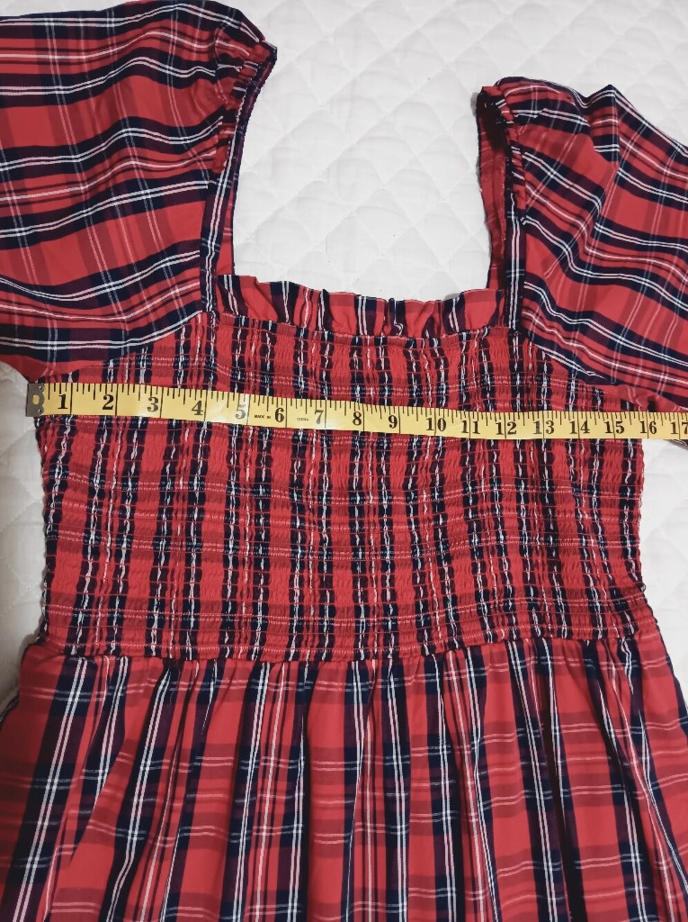 DRAPR JAMES Red Plaid Smocked Midi Dress  Size L - Picture 9 of 12